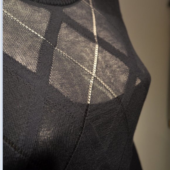 Navy Cotton sheer Argyle Pattern Knit Pullover - Picture 5 of 8